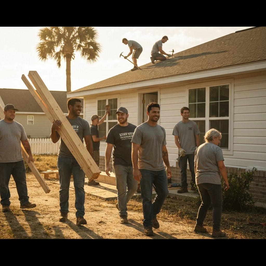 Volunteers working together on home repairs